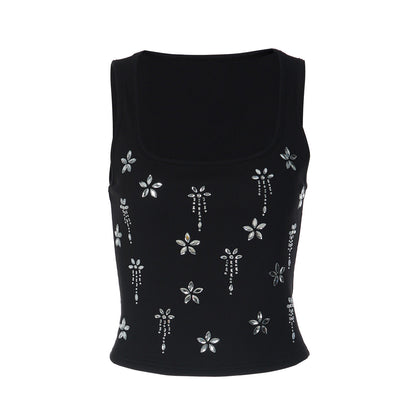 Square neck ribbed beaded sleeveless top  | Festival Outfits Women