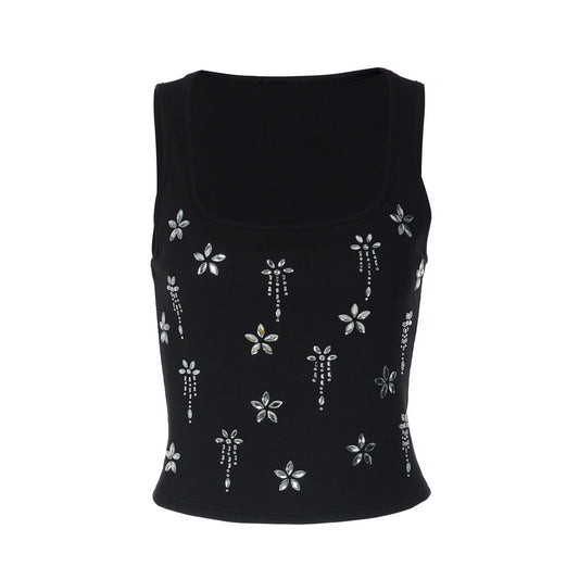 Square neck ribbed beaded sleeveless top  | Festival Outfits Women