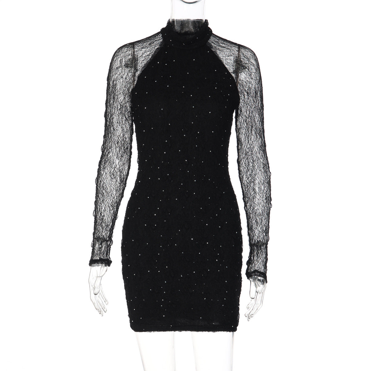 Long sleeve crewneck lace beaded mini dress  | Festival Outfits Women