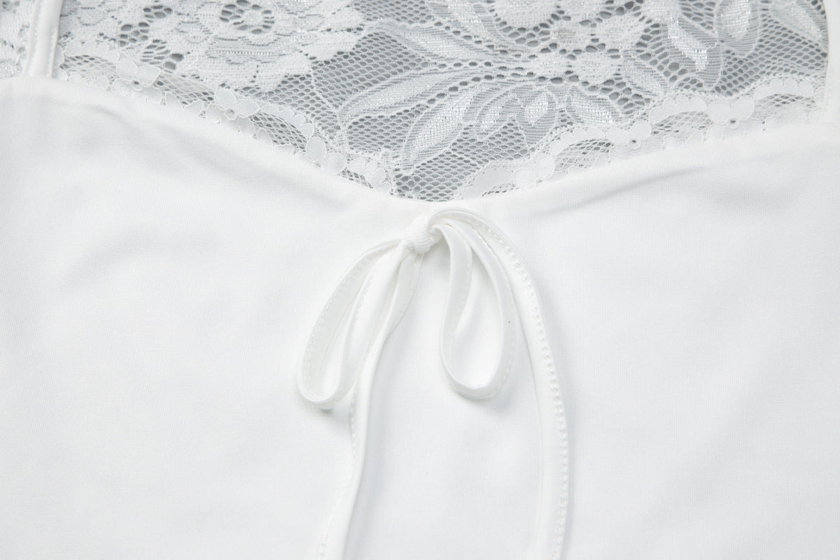 Long sleeve lace self tie solid patchwork top  | Festival Outfits Women