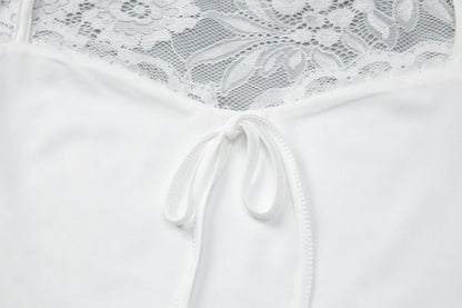 Long sleeve lace self tie solid patchwork top  | Festival Outfits Women
