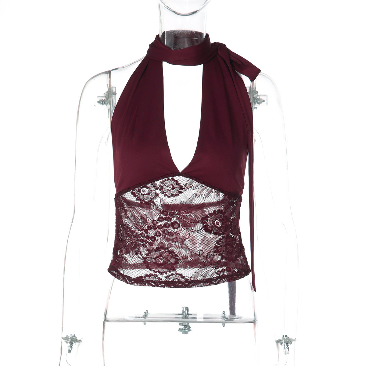 Halter v neck lace self tie backless top  | Festival Outfits Women