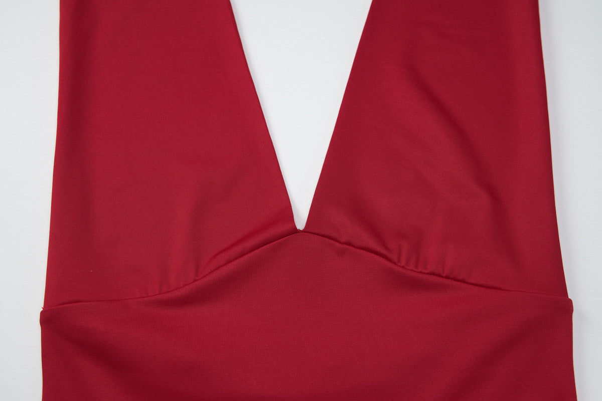 Halter self tie v neck backless solid top  | Festival Outfits Women