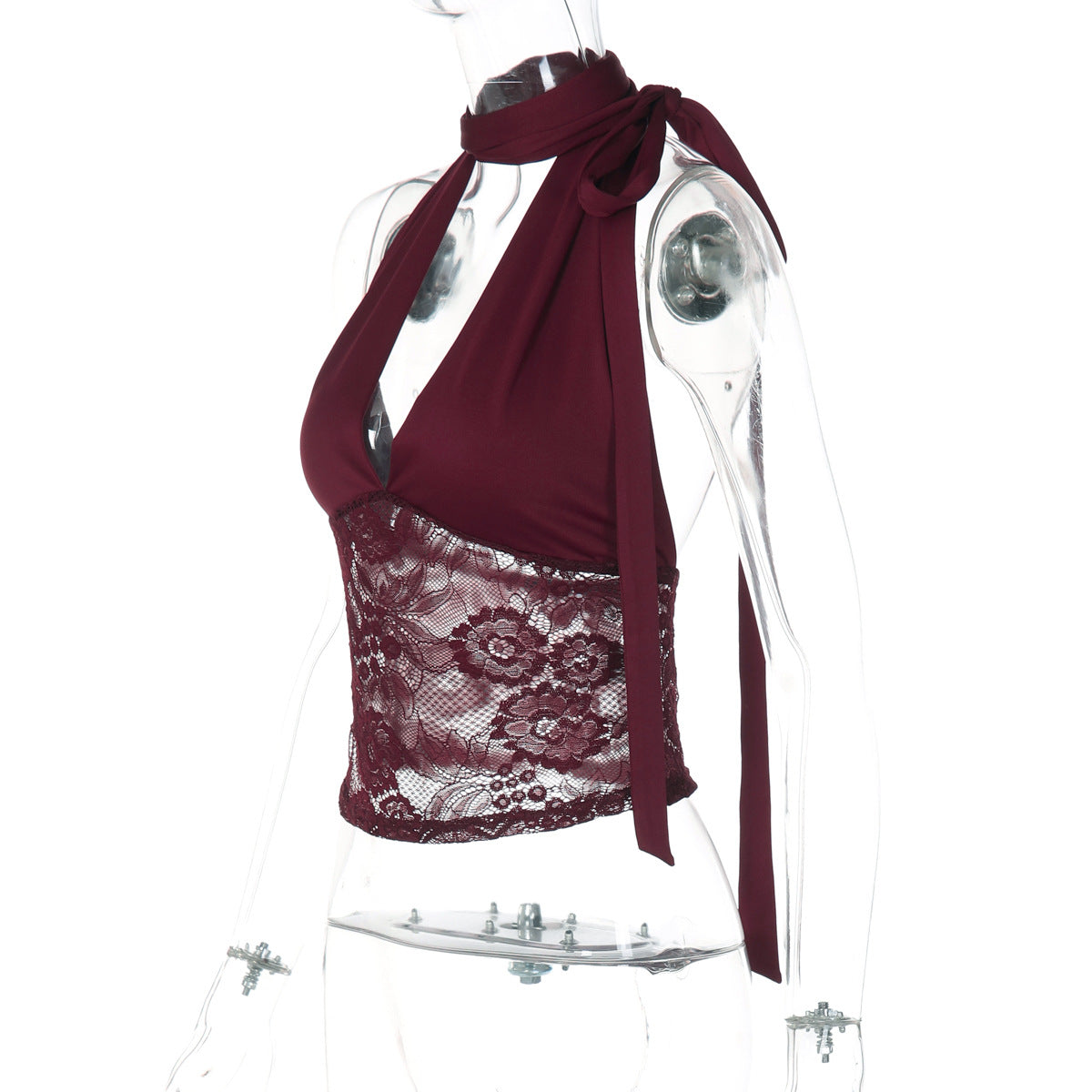 Halter v neck lace self tie backless top  | Festival Outfits Women