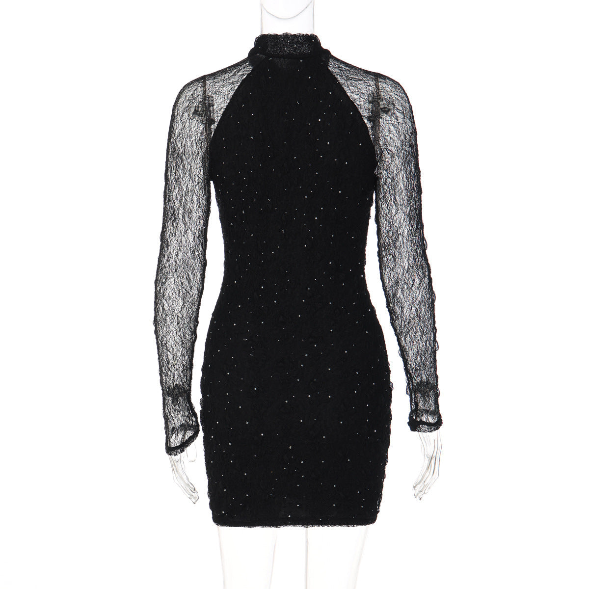 Long sleeve crewneck lace beaded mini dress  | Festival Outfits Women