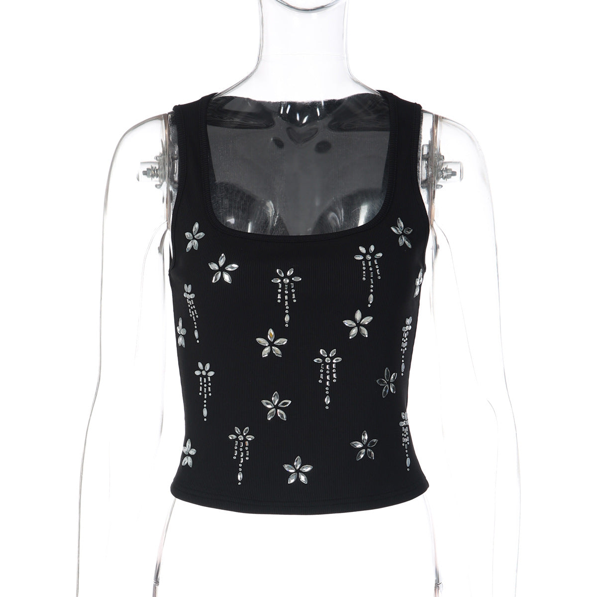 Square neck ribbed beaded sleeveless top  | Festival Outfits Women