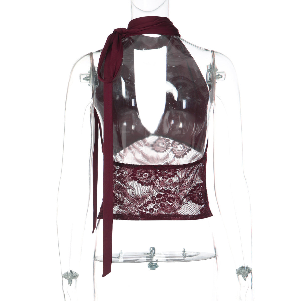 Halter v neck lace self tie backless top  | Festival Outfits Women