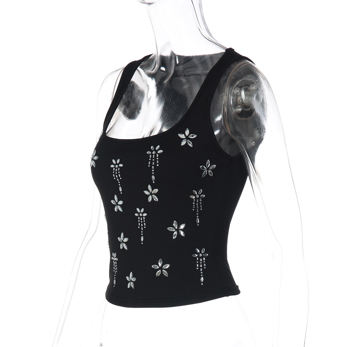 Square neck ribbed beaded sleeveless top  | Festival Outfits Women