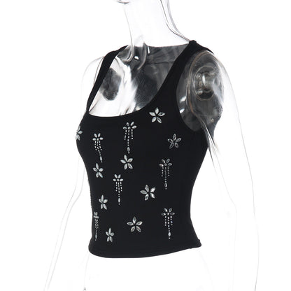 Square neck ribbed beaded sleeveless top  | Festival Outfits Women