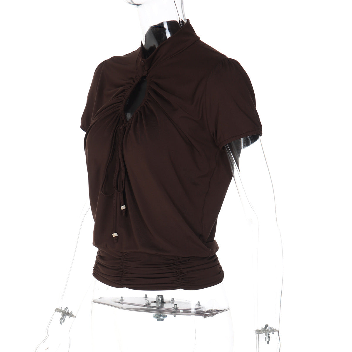 Hollow out ruched short sleeve self tie top  | Festival Outfits Women