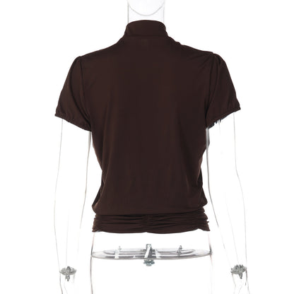 Hollow out ruched short sleeve self tie top  | Festival Outfits Women