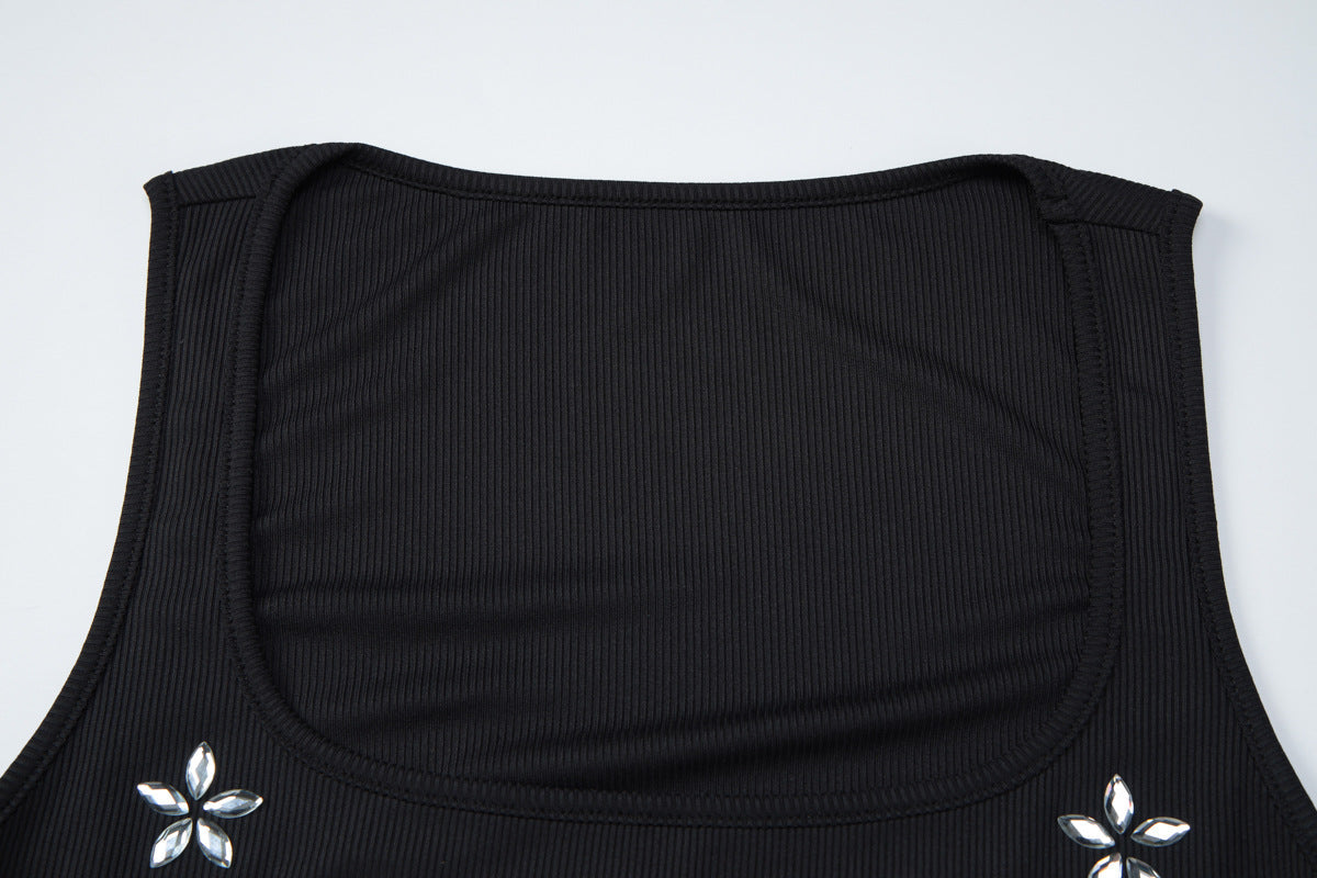 Square neck ribbed beaded sleeveless top  | Festival Outfits Women