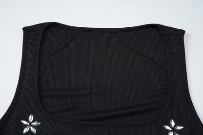 Square neck ribbed beaded sleeveless top  | Festival Outfits Women