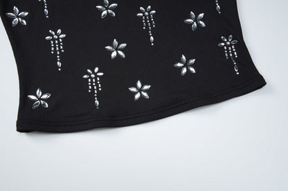 Square neck ribbed beaded sleeveless top  | Festival Outfits Women