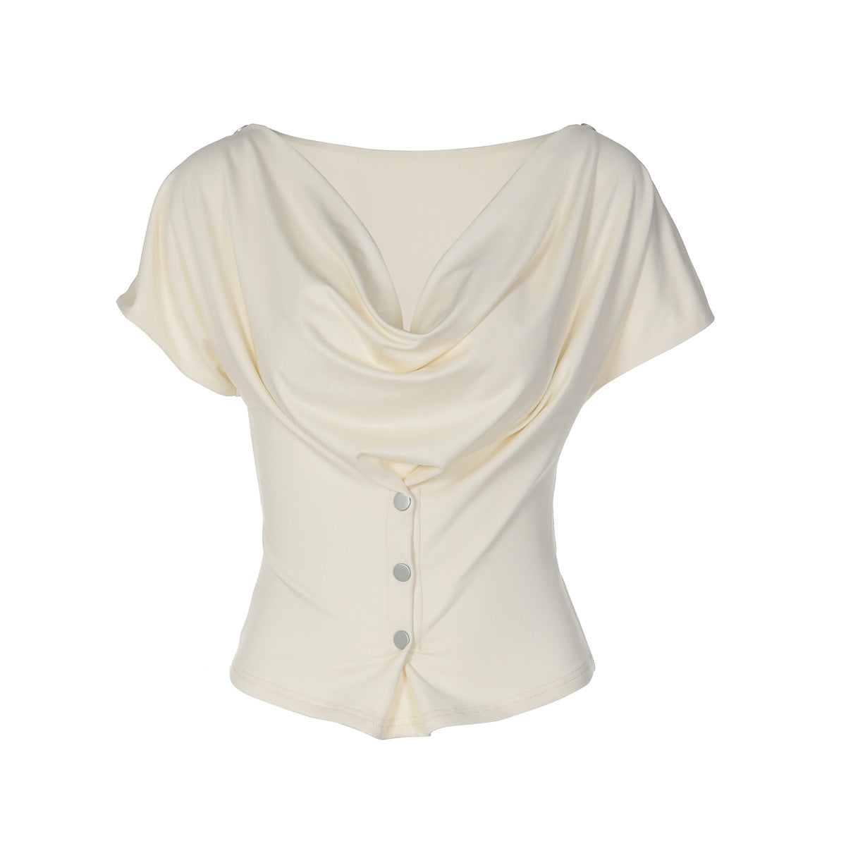 Cowl neck short sleeve button solid top  | Festival Outfits Women