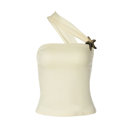 One shoulder irregular five-pointed star applique top  | Festival Outfits Women