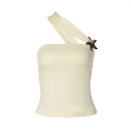 One shoulder irregular five-pointed star applique top  | Festival Outfits Women