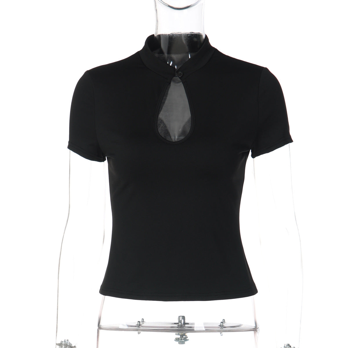 Short sleeve hollow out button solid top  | Festival Outfits Women