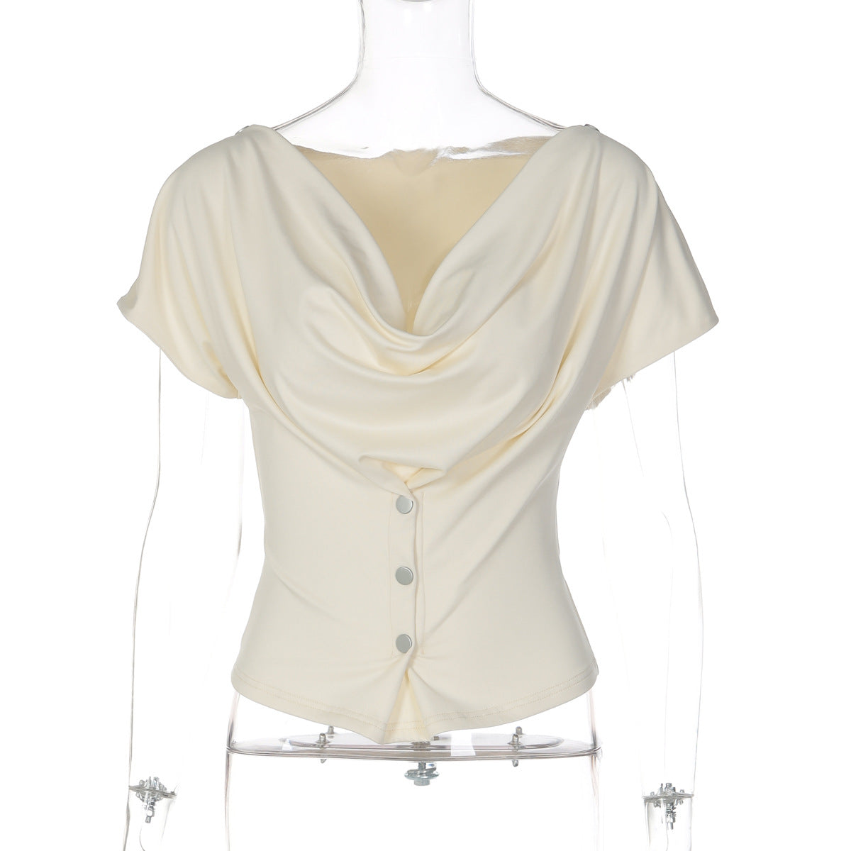 Cowl neck short sleeve button solid top  | Festival Outfits Women