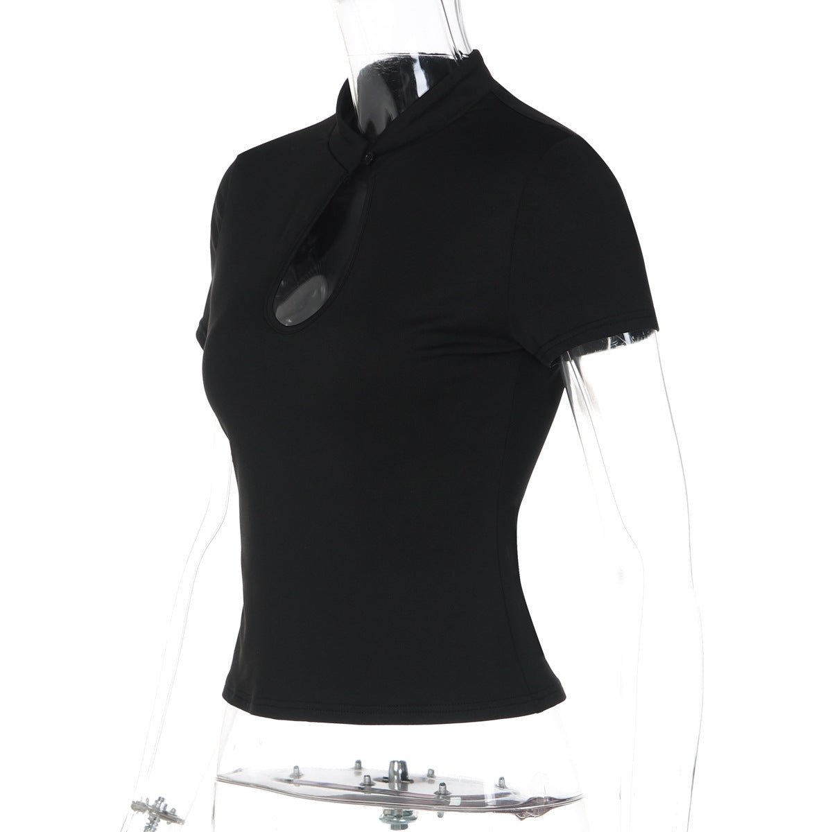 Short sleeve hollow out button solid top  | Festival Outfits Women