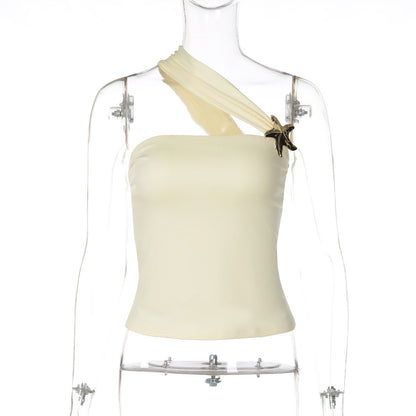 One shoulder irregular five-pointed star applique top  | Festival Outfits Women