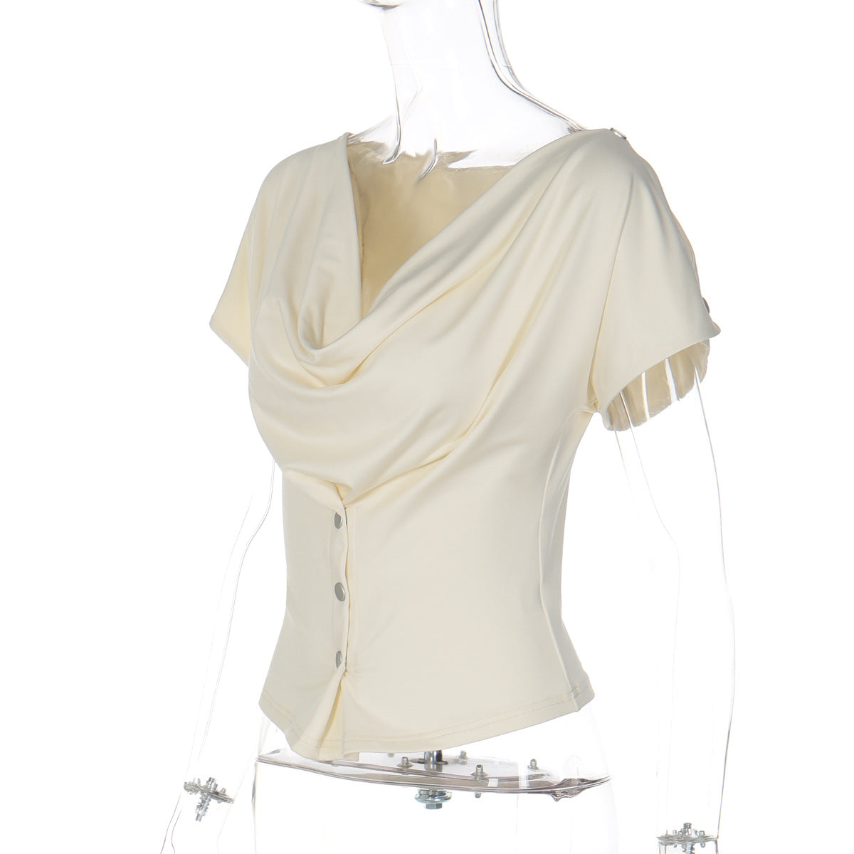 Cowl neck short sleeve button solid top  | Festival Outfits Women