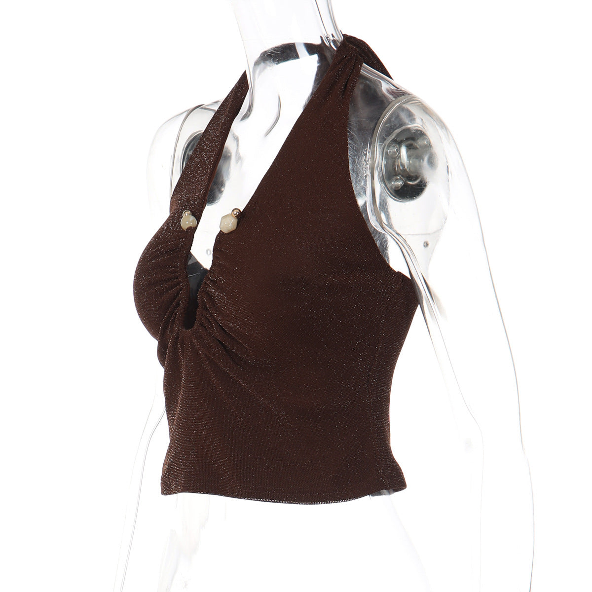 Ruched halter self tie v neck backless top  | Festival Outfits Women