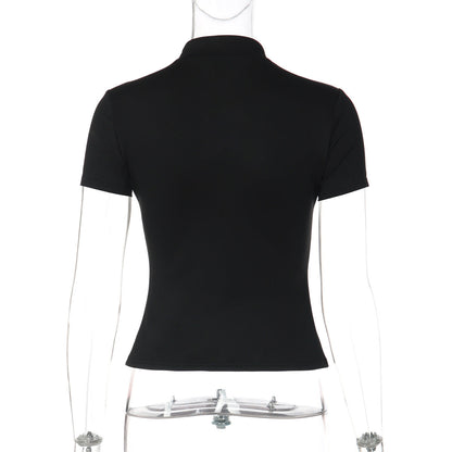 Short sleeve hollow out button solid top  | Festival Outfits Women