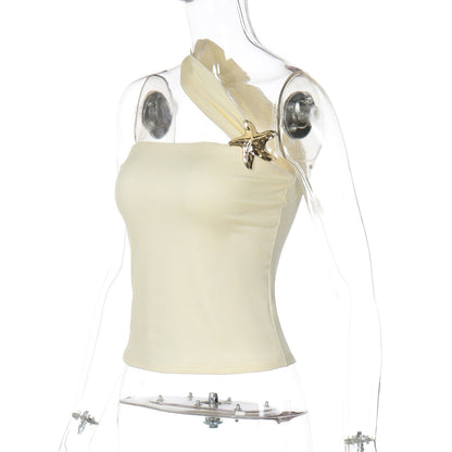 One shoulder irregular five-pointed star applique top  | Festival Outfits Women