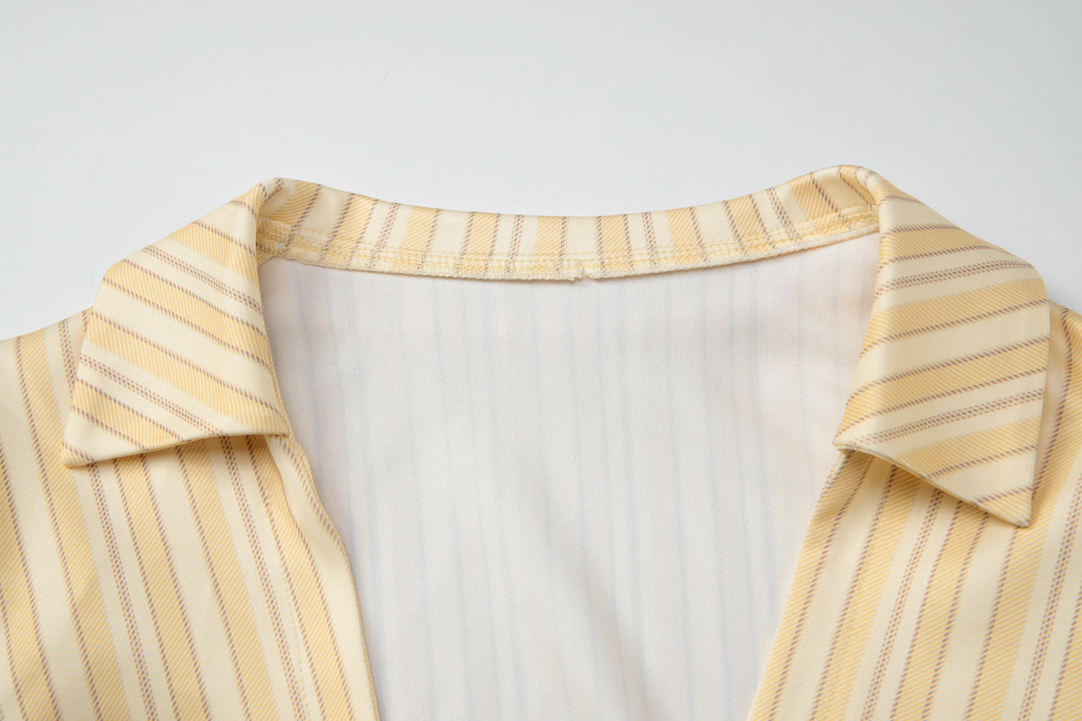 Short sleeve v neck striped button top  | Festival Outfits Women