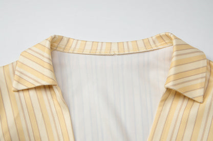 Short sleeve v neck striped button top  | Festival Outfits Women