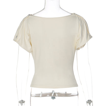 Cowl neck short sleeve button solid top  | Festival Outfits Women