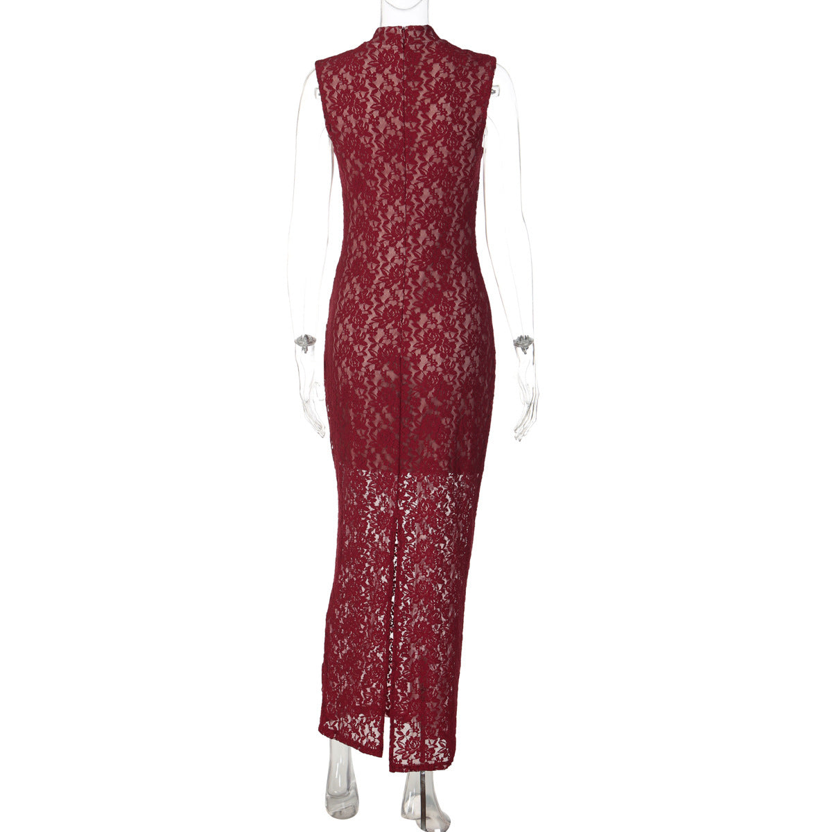 Lace hollow out slit sleeveless zip-up maxi dress  | Festival Outfits Women