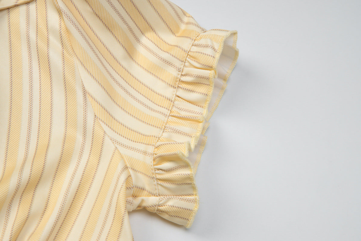 Short sleeve v neck striped button top  | Festival Outfits Women