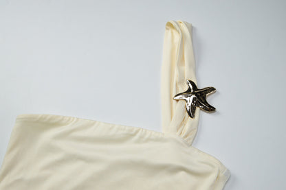 One shoulder irregular five-pointed star applique top  | Festival Outfits Women
