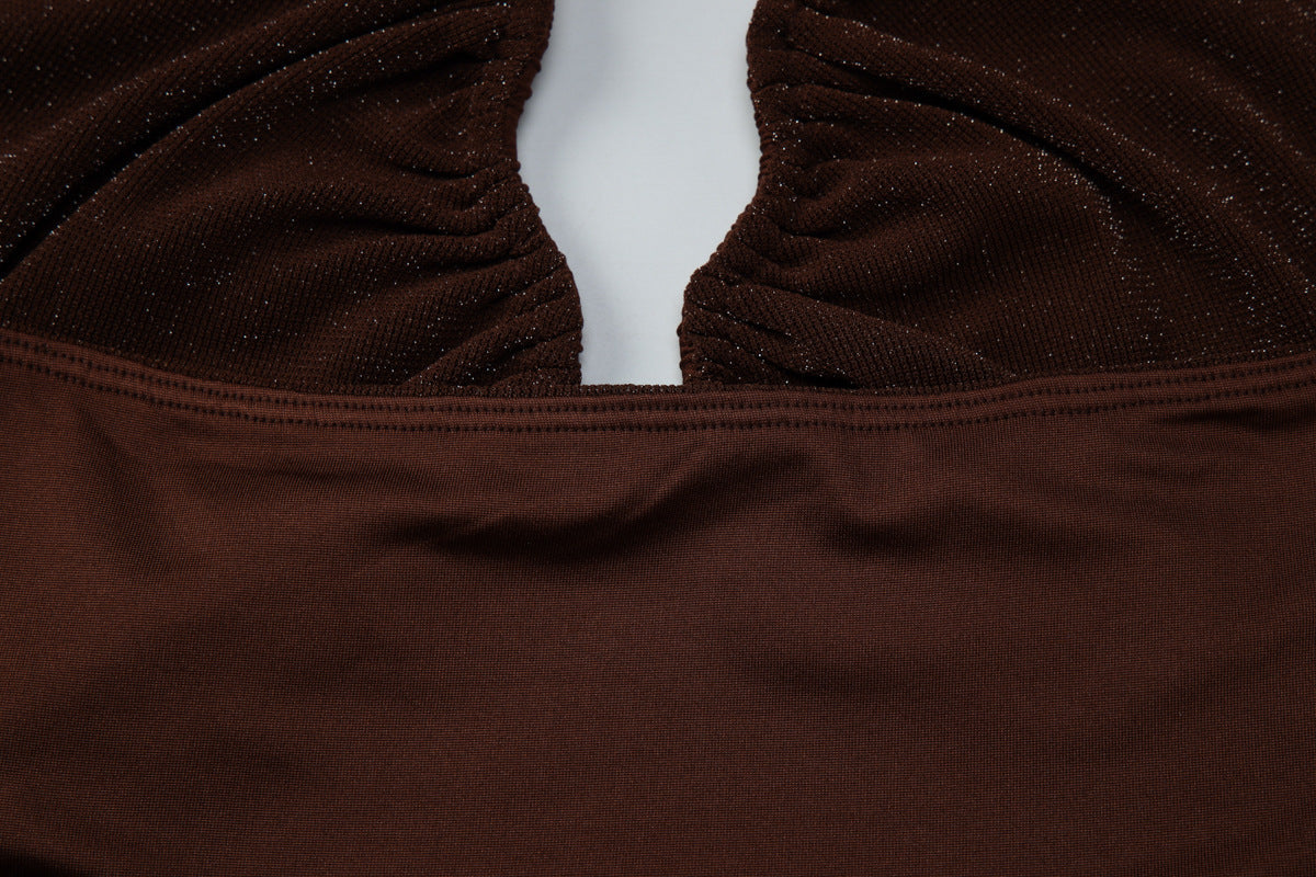 Ruched halter self tie v neck backless top  | Festival Outfits Women