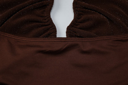 Ruched halter self tie v neck backless top  | Festival Outfits Women