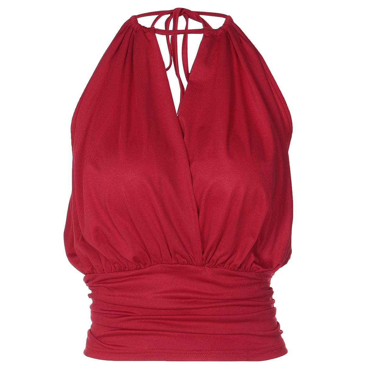 Self tie halter ruched v neck backless top  | Festival Outfits Women