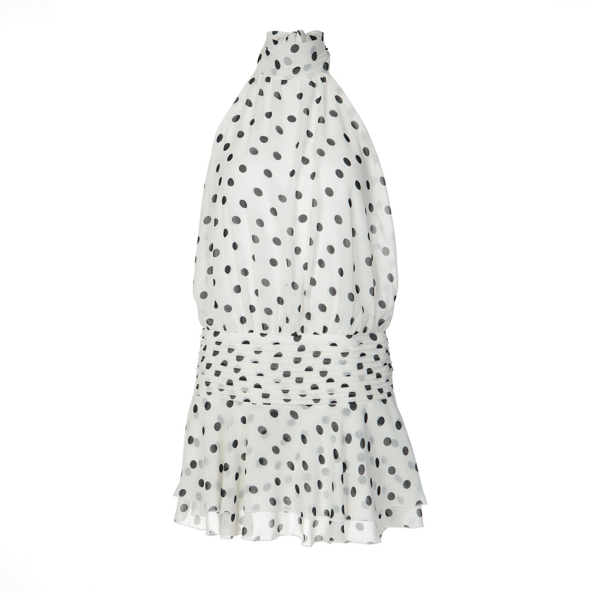 Polka dot halter self tie pleated backless mini dress  | Festival Outfits Women