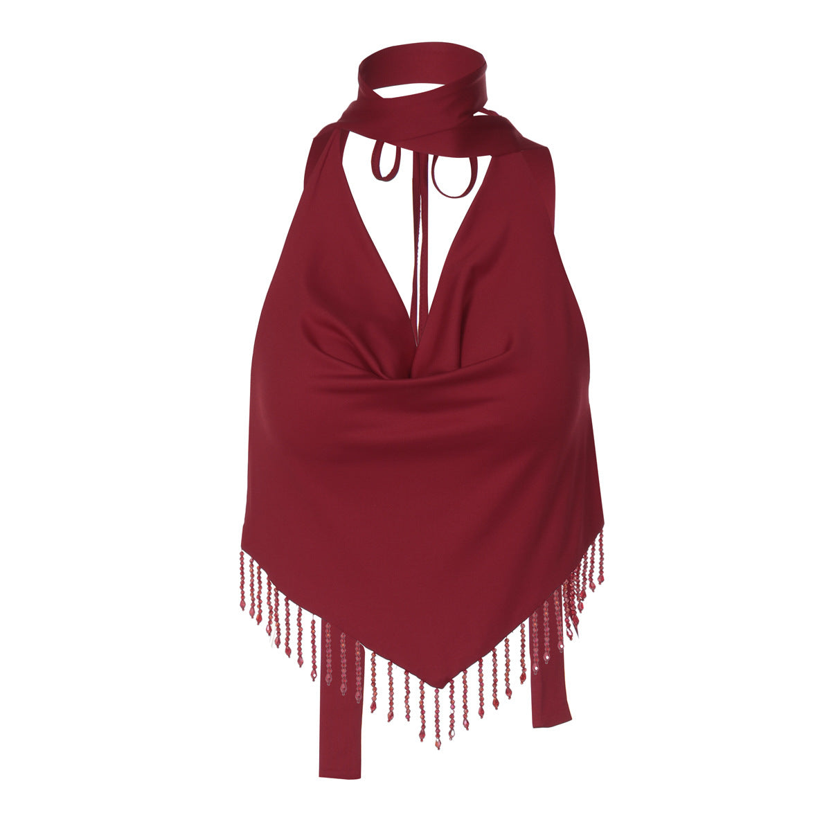 Halter self tie cowl neck tassels backless top  | Festival Outfits Women