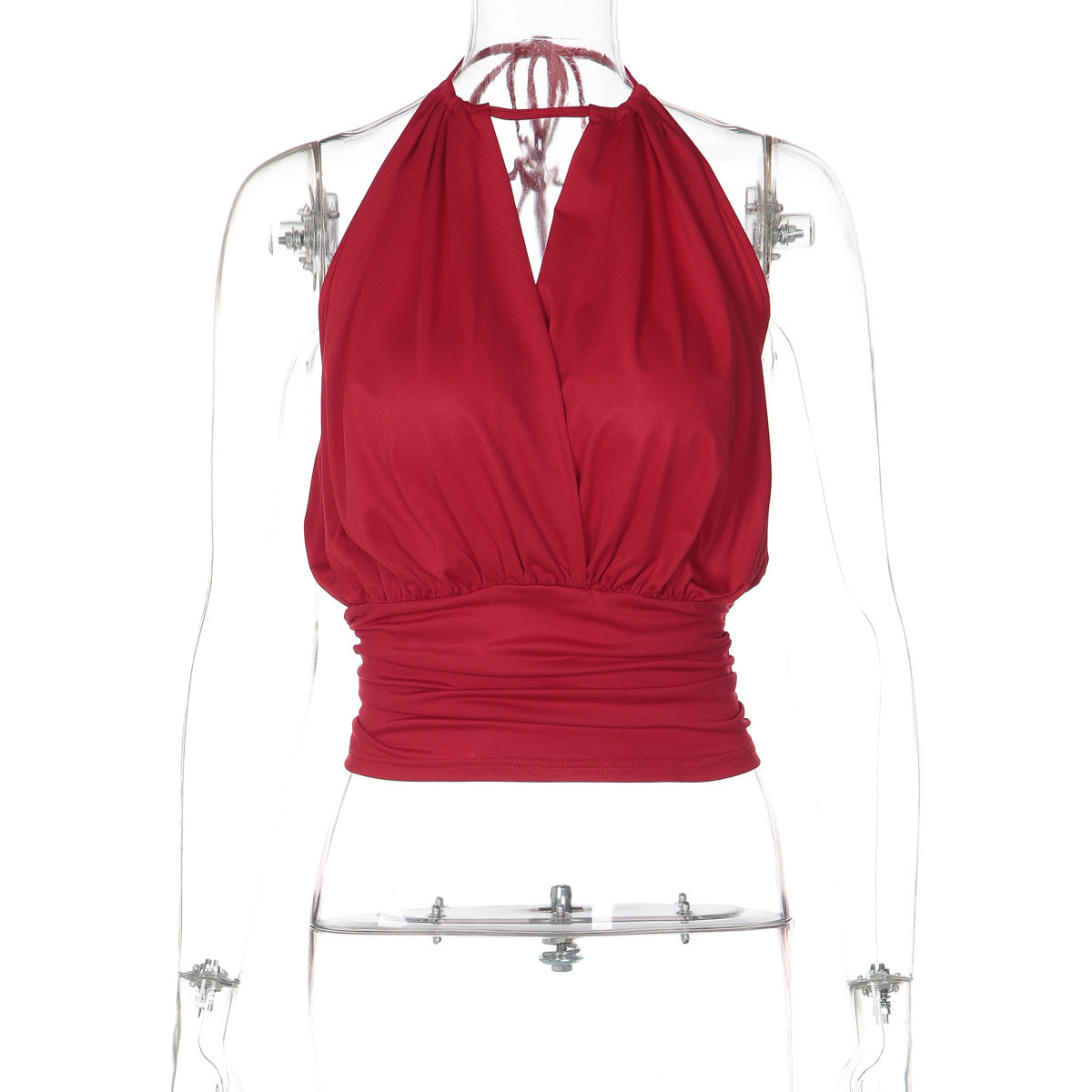 Self tie halter ruched v neck backless top  | Festival Outfits Women