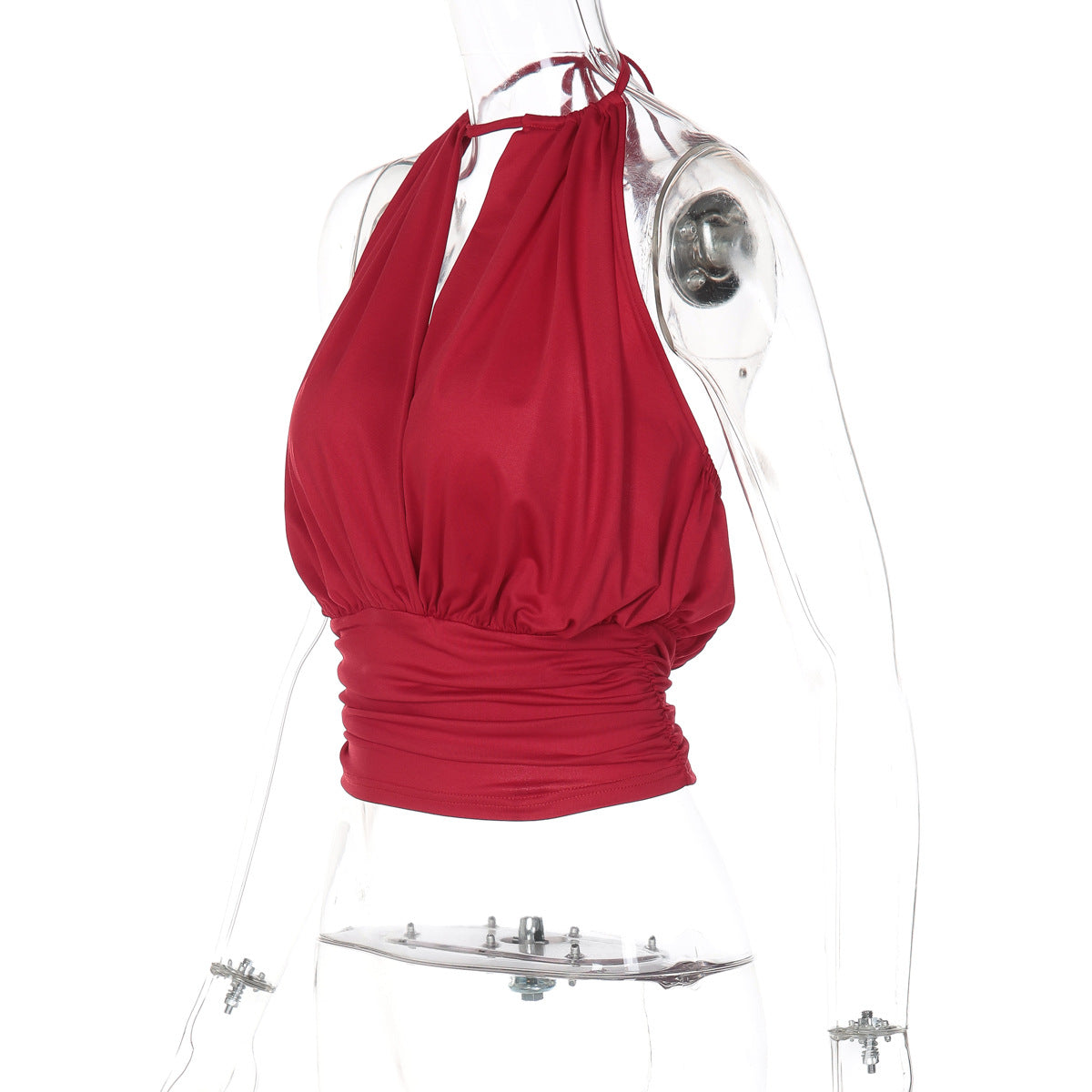 Self tie halter ruched v neck backless top  | Festival Outfits Women