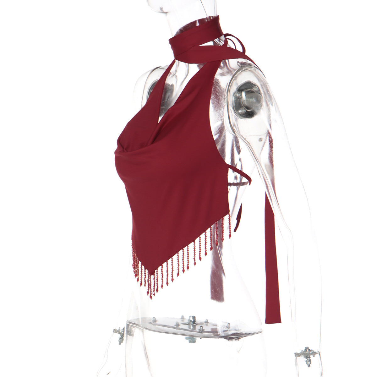 Halter self tie cowl neck tassels backless top  | Festival Outfits Women