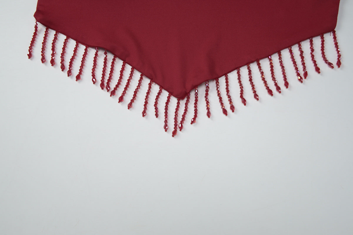 Halter self tie cowl neck tassels backless top  | Festival Outfits Women