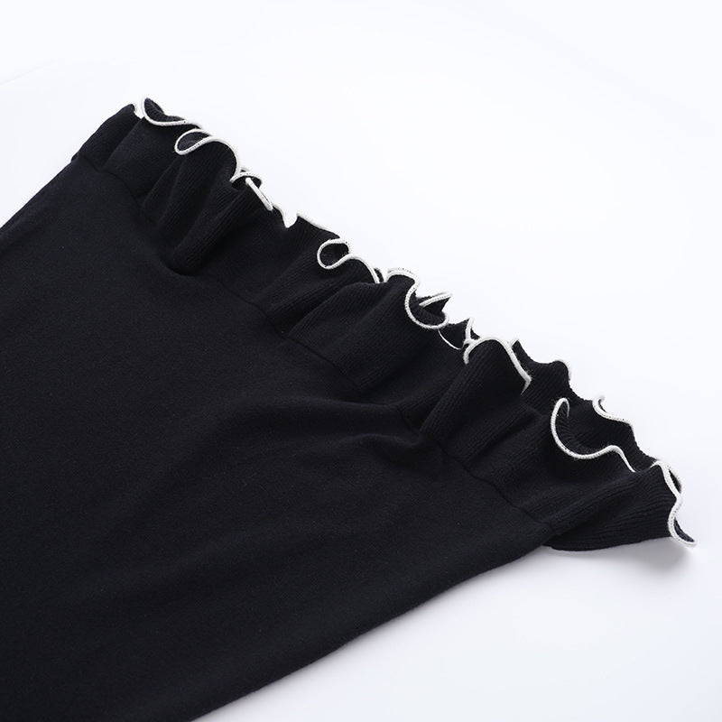 Long flared sleeve ruffle round neck mini dress  | Festival Outfits Women
