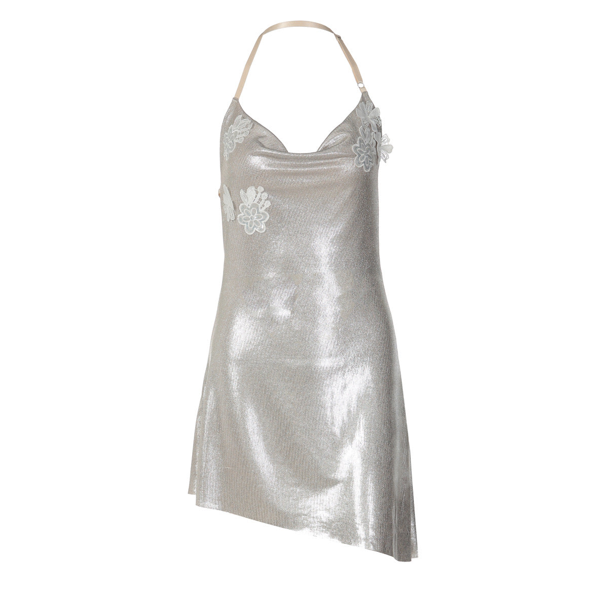 Irregular cowl neck embroidery halter mini dress  | Festival Outfits Women