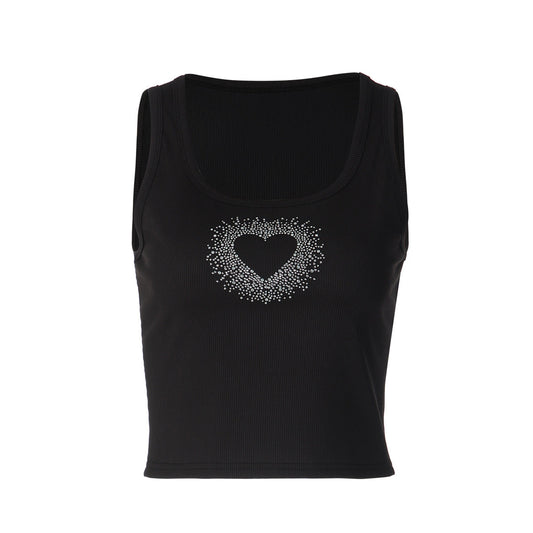 Ribbed heart beaded u neck tank top  | Festival Outfits Women