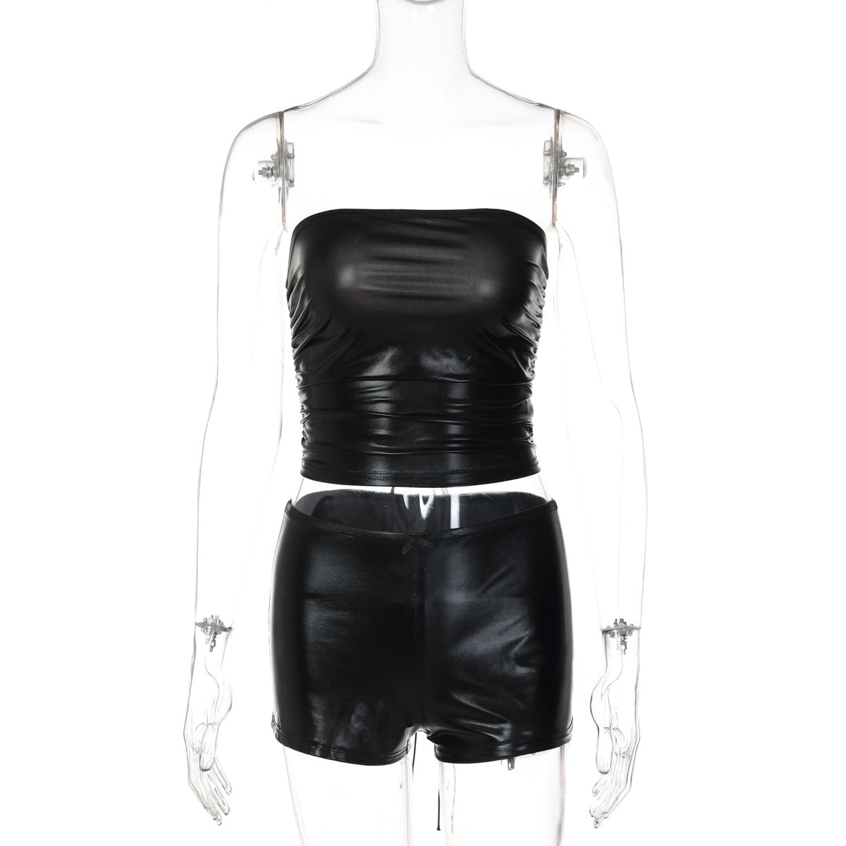 Ruched self tie solid low rise tube pant set  | Festival Outfits Women