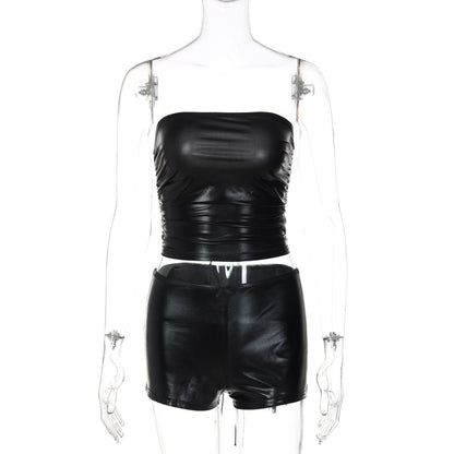 Ruched self tie solid low rise tube pant set  | Festival Outfits Women