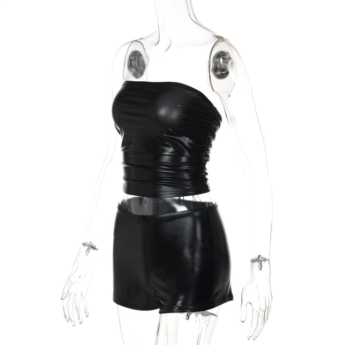Ruched self tie solid low rise tube pant set  | Festival Outfits Women